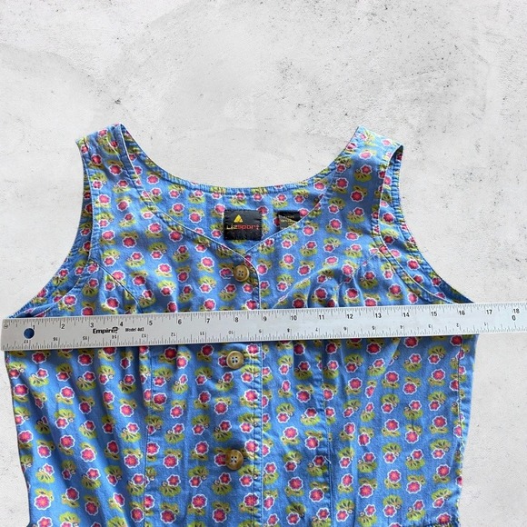 Lizsport Vintage 90s Floral Cotton Button up Midi Dress Blue Petite 10P cottage - Picture 5 of 9